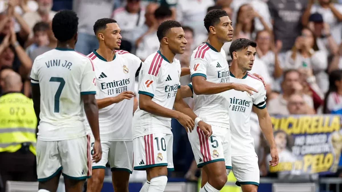 Real Madrid players celebrating a goal