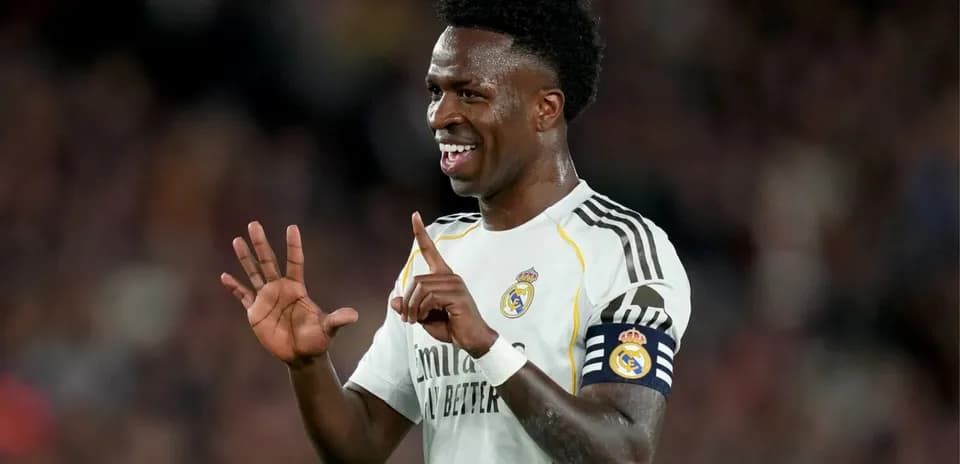 Vinícius Júnior celebrating during a match for Real Madrid