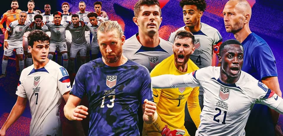 USA national soccer team collage with players and coach