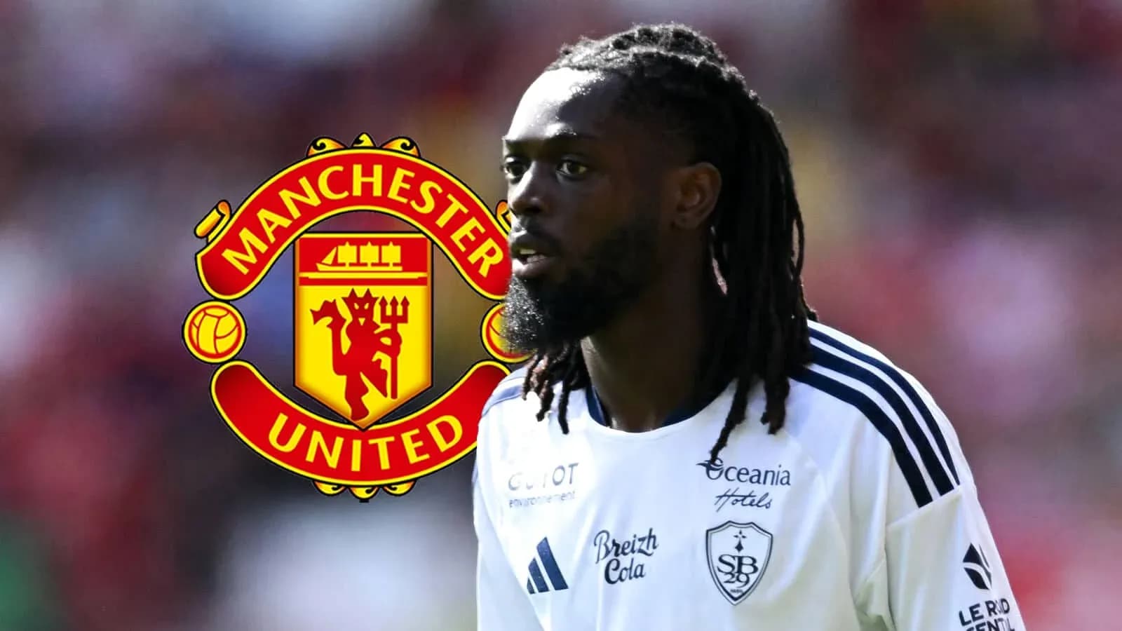 Player walking with Manchester United logo in background