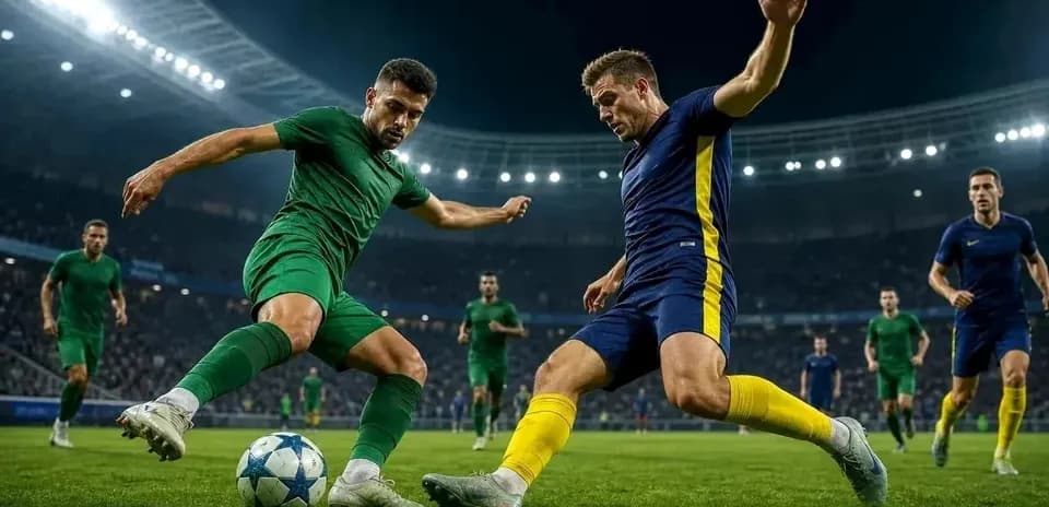 Kairat Almaty player challenging Omonia Nicosia opponent