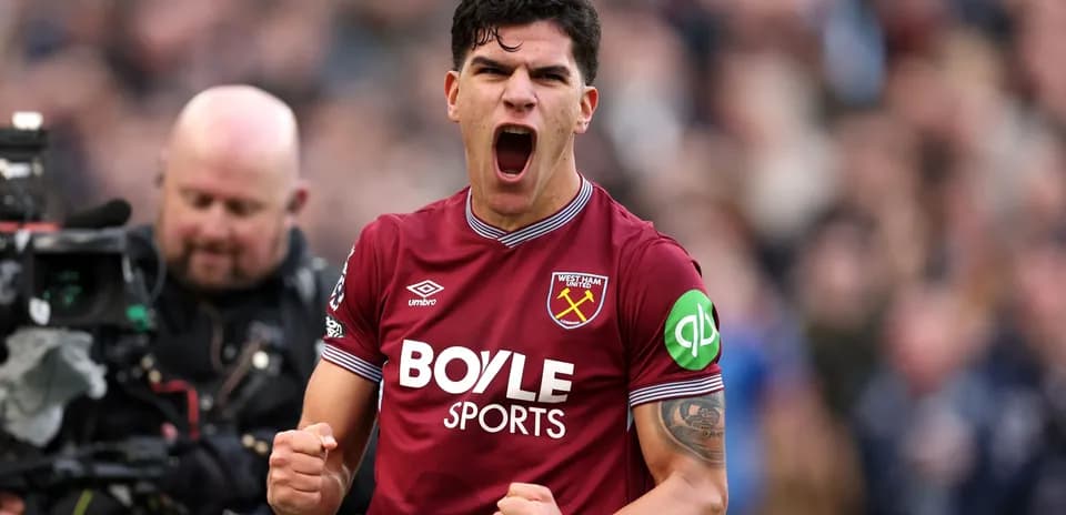 West Ham United player celebrating passionately on field