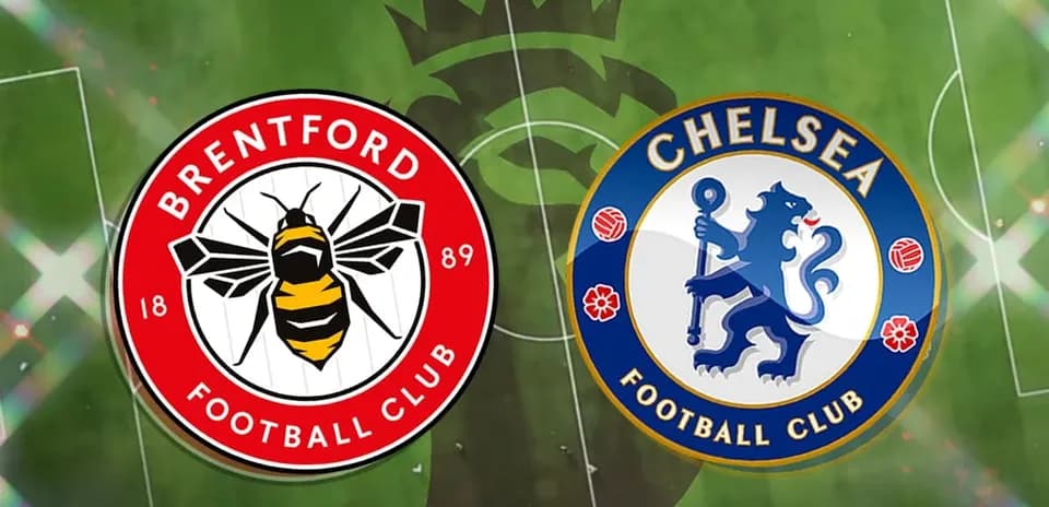Brentford and Chelsea club logos on pitch