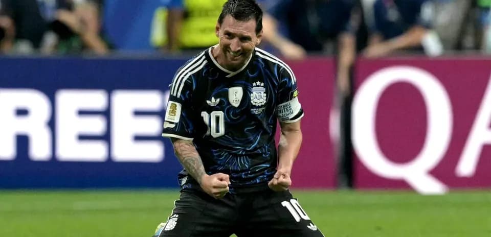 Lionel Messi celebrating on the field during match