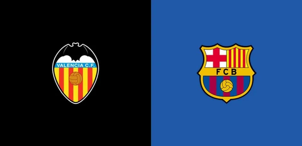 Logos of Valencia C.F. and FCB on contrasting backgrounds