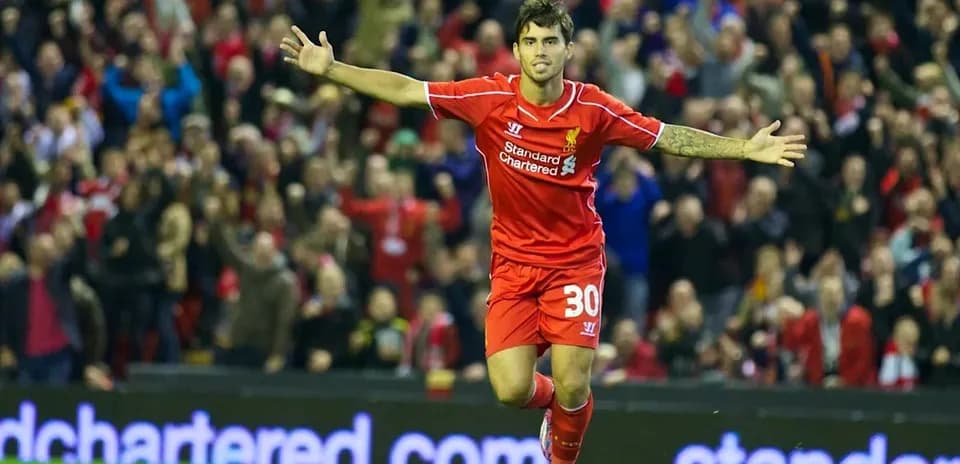 Player celebrating goal at Liverpool home match