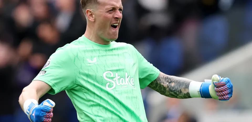 Everton goalkeeper celebrating during match