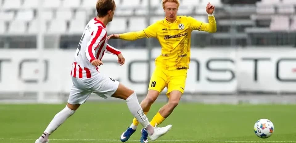 Players competing during Hradec Králové football match