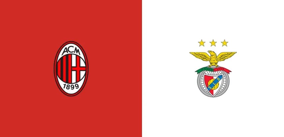 Logos of AC Milan and Benfica on colored backgrounds