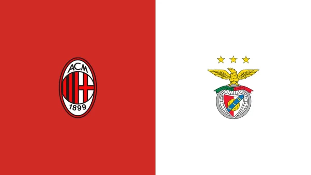 Logos of AC Milan and Benfica on colored backgrounds
