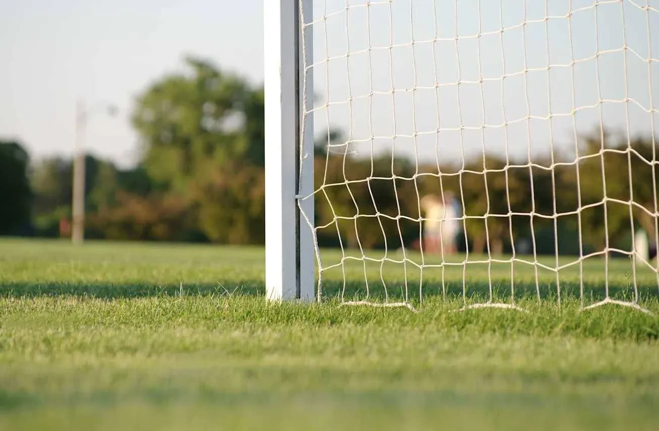 Close-up of a soccer goal on the field