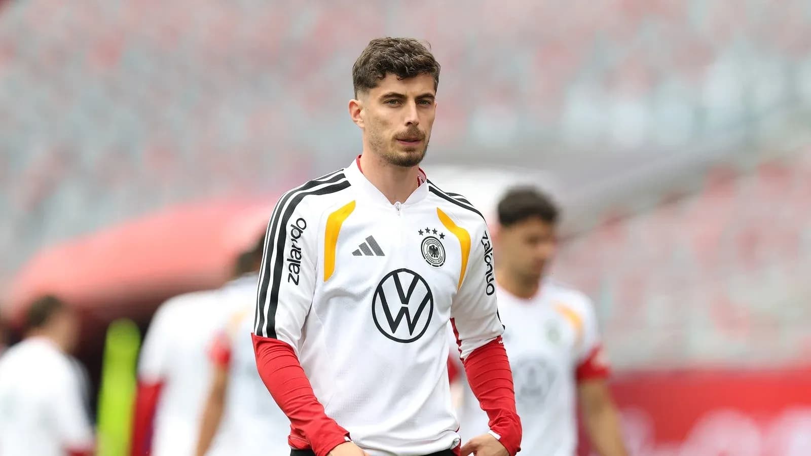 Player in Germany national team training kit on pitch
