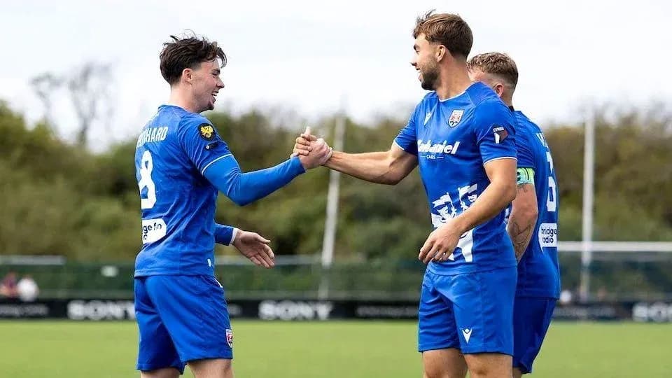 Players celebrating with handshake during training session