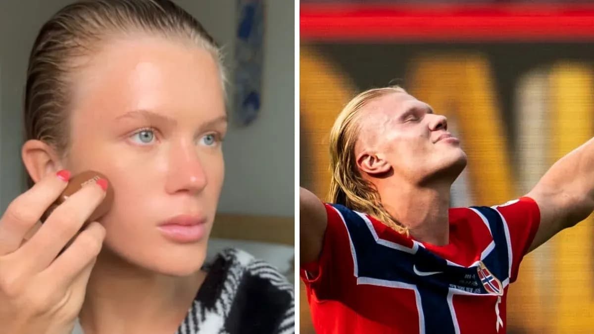 Person applying makeup beside football player celebrating