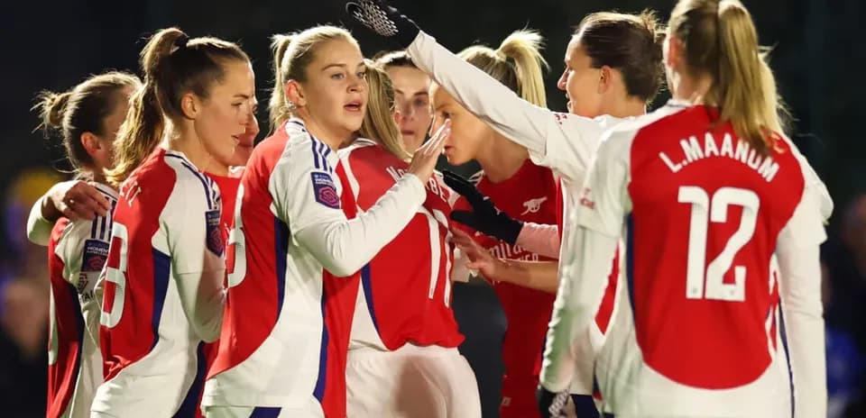 Arsenal women celebrating a goal during match