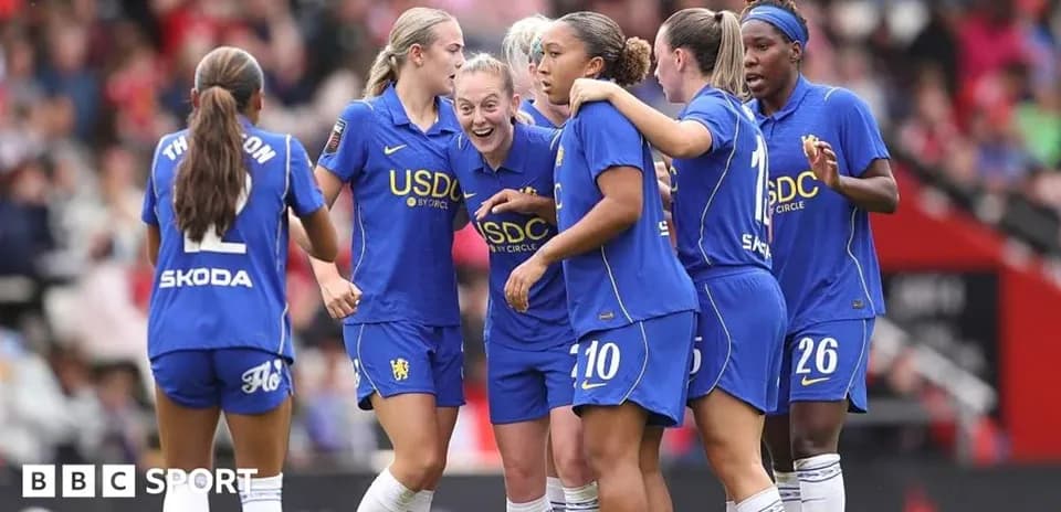 Chelsea women's team celebrating a goal together