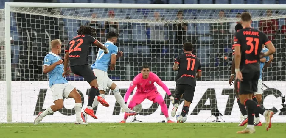 Lazio player attempts to score against AC Milan