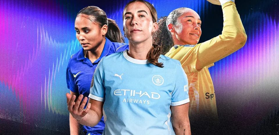 Female soccer player in Manchester City kit with teammates