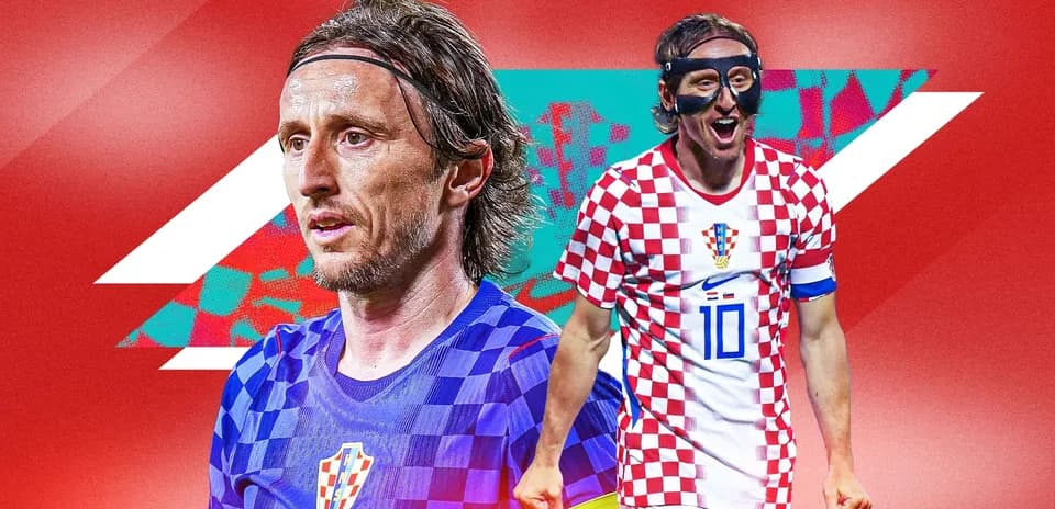 Luka Modric in Croatia kit with red background