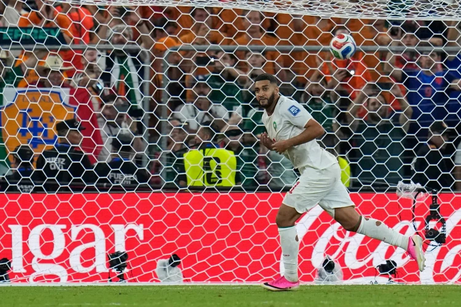 Moroccan player celebrating goal in World Cup match