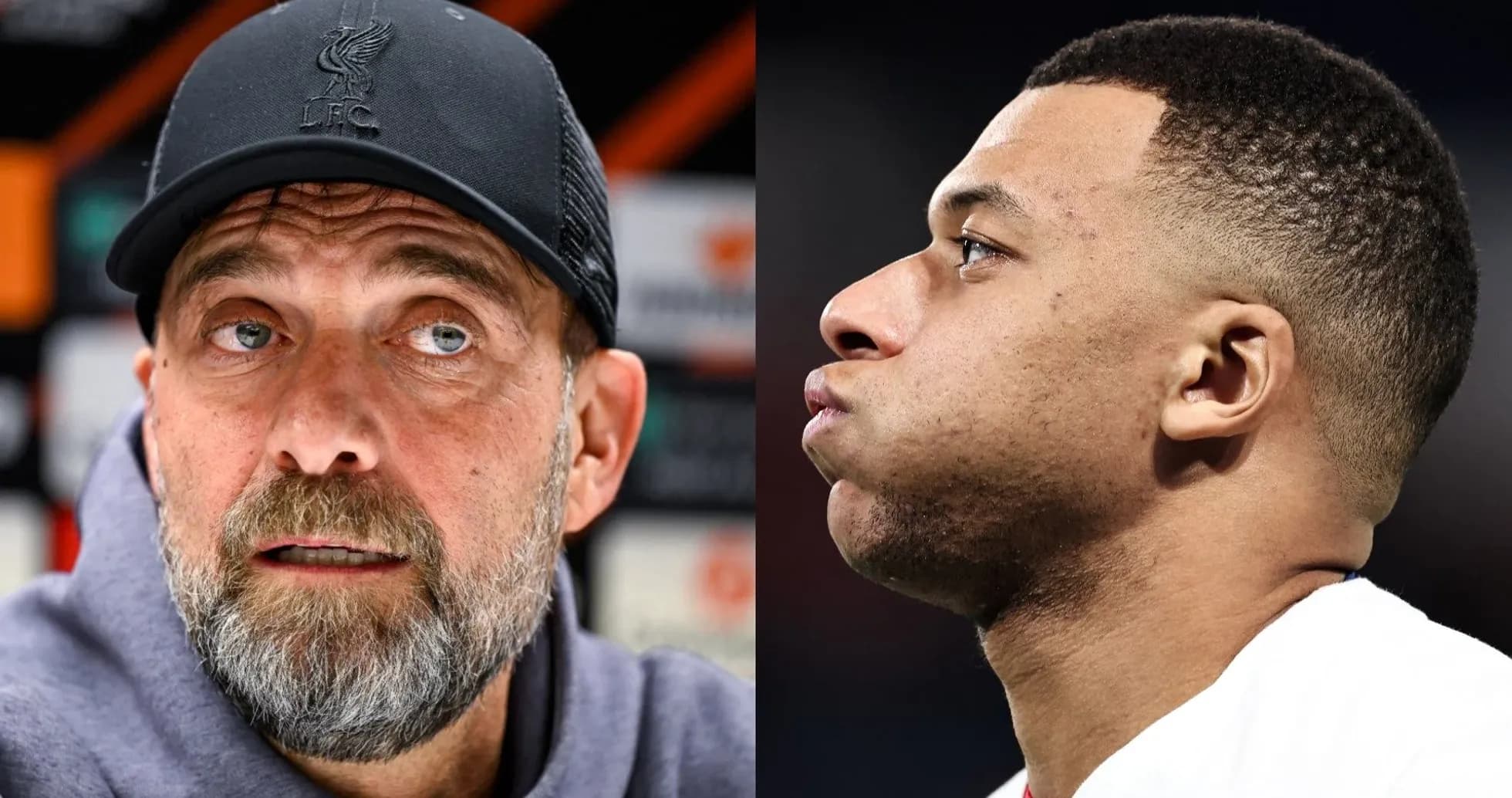 Jurgen Klopp and Kylian Mbappe in separate images