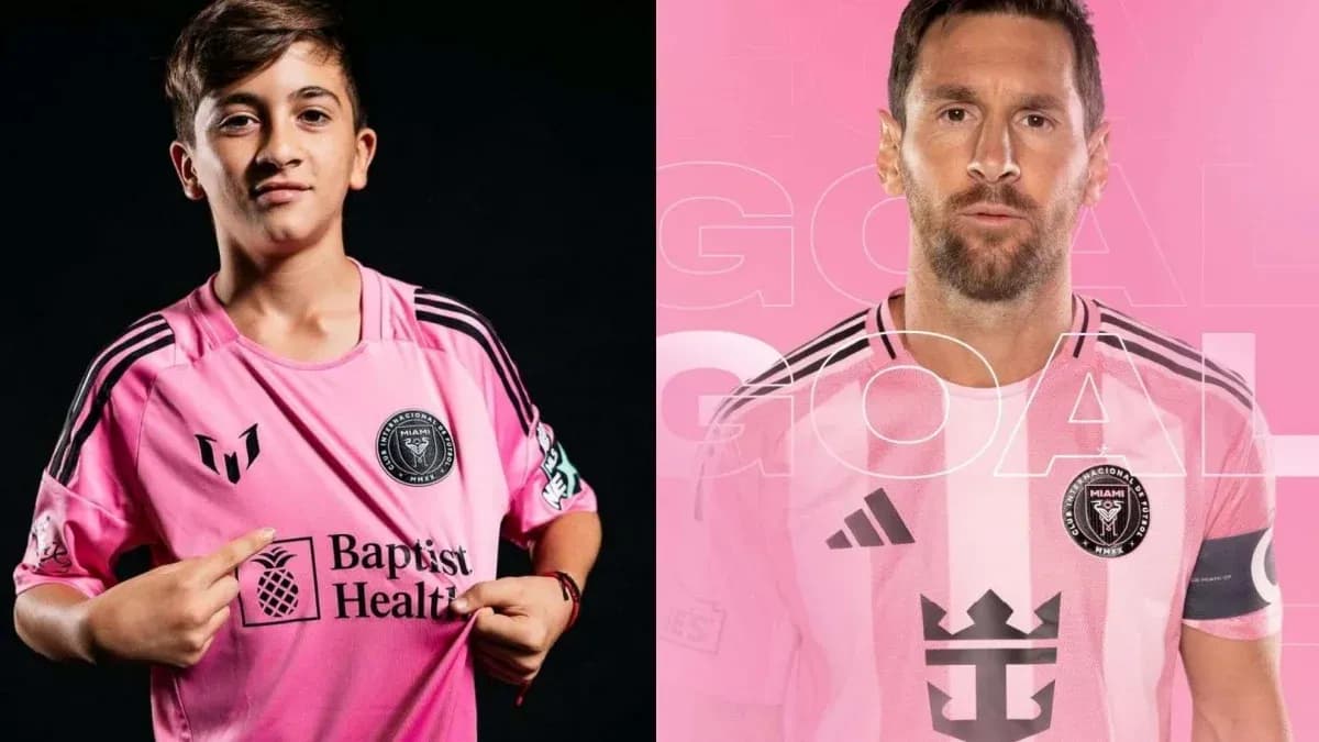 Young player and Lionel Messi in Inter Miami jerseys