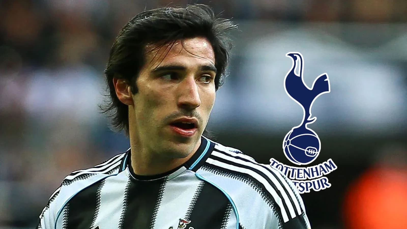 Player in Newcastle kit with Tottenham logo