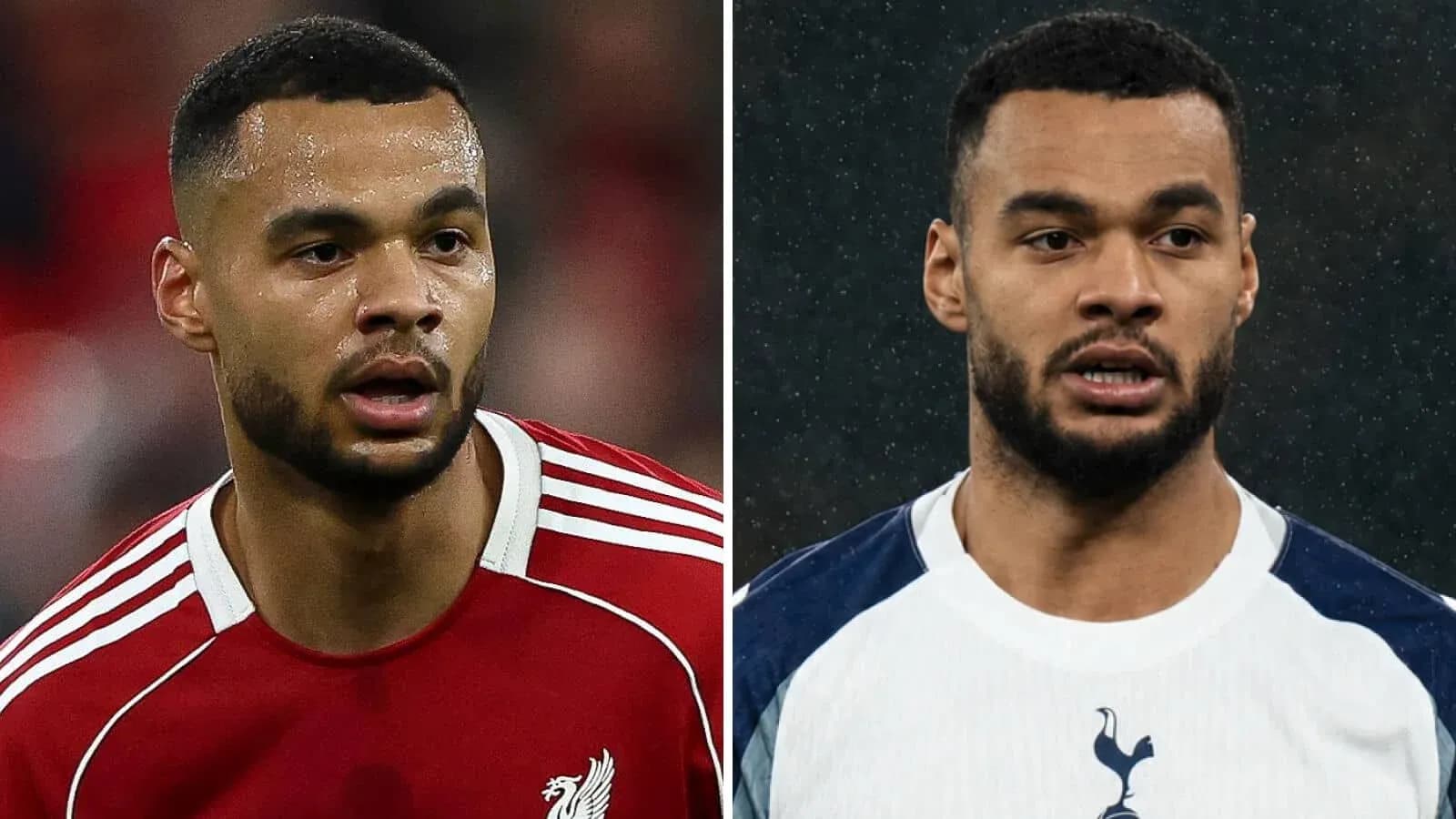 Two football players in team kits side by side