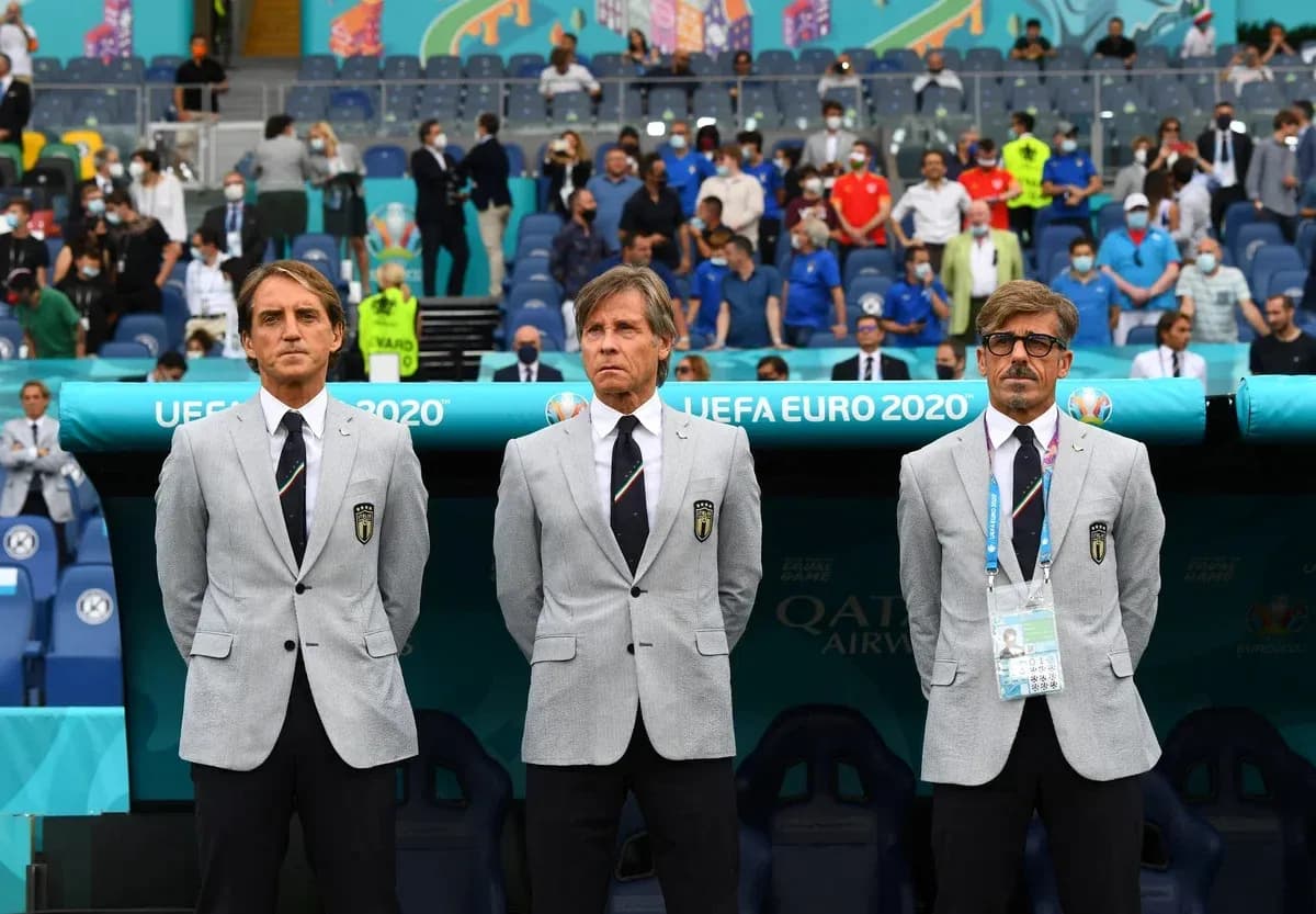 Coaching staff in suits during UEFA Euro 2020