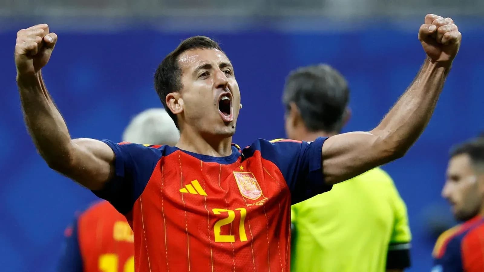 Player celebrating after a goal for Spain