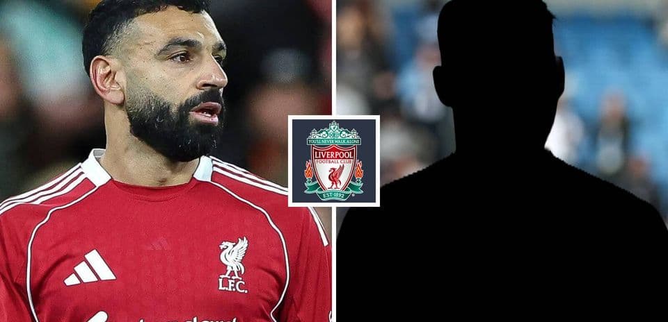 Mohamed Salah in Liverpool kit next to silhouette