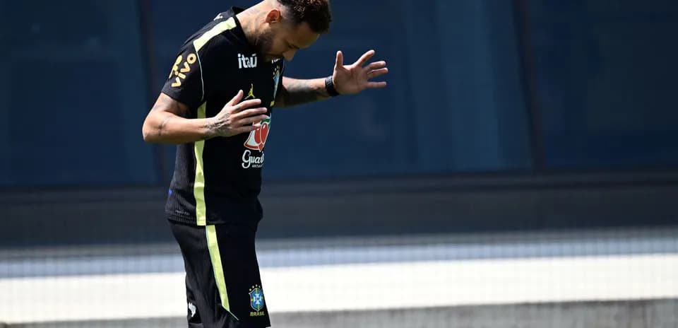 Neymar training with Brazil national team on field