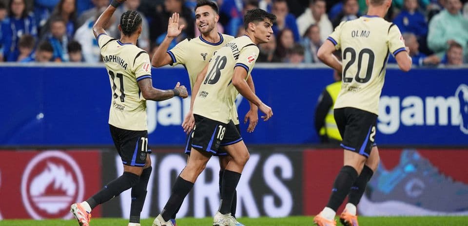 Players celebrating a goal during Oviedo match