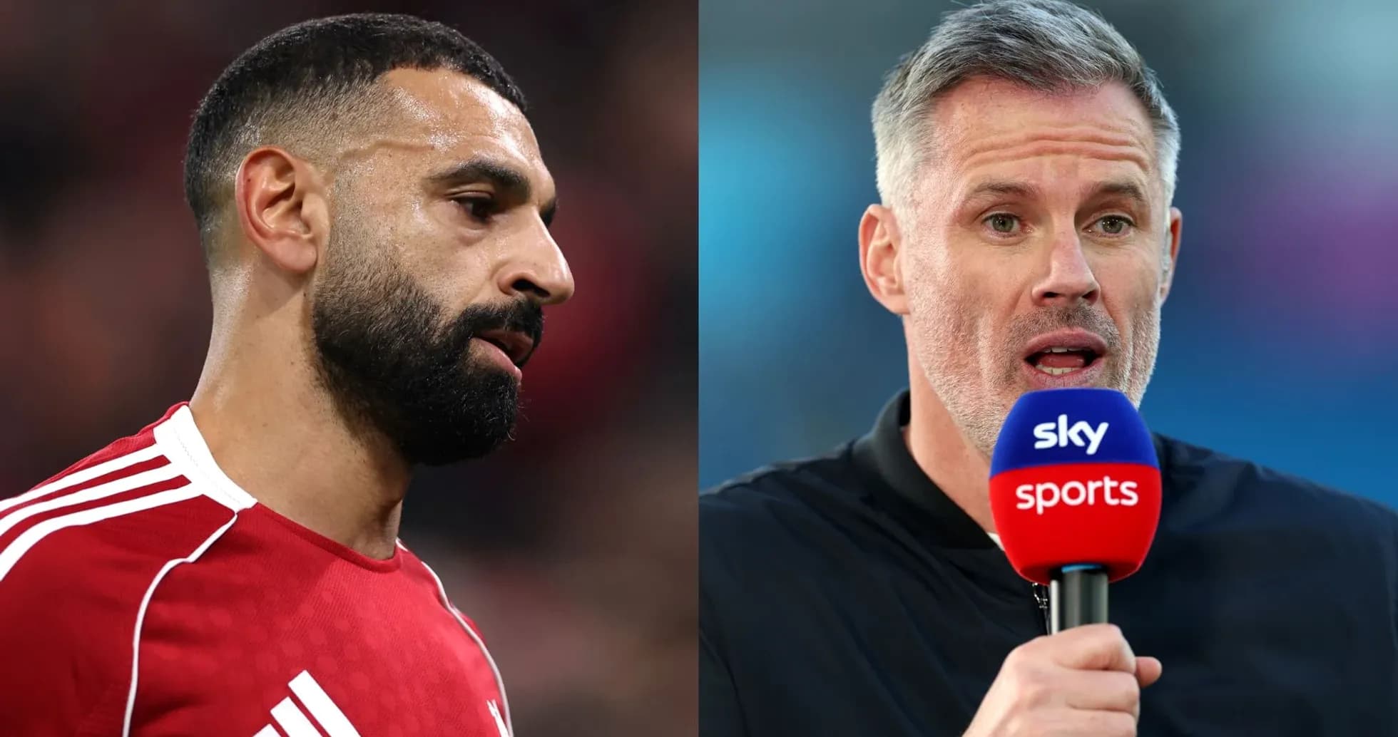 Mohamed Salah and Jamie Carragher speaking on set