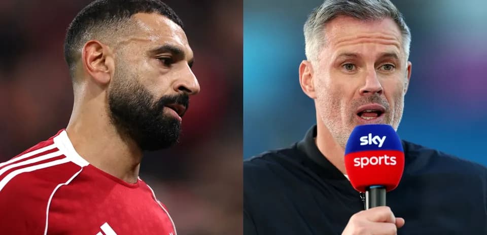 Mohamed Salah and Jamie Carragher speaking on set
