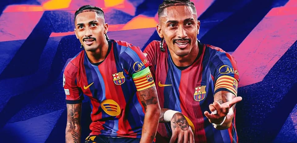 Player in FC Barcelona kit gesturing during photoshoot