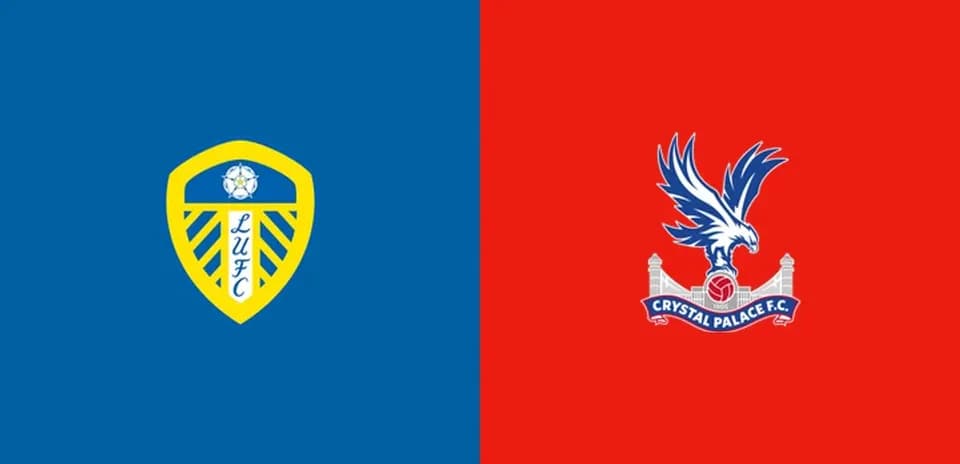Logos of Leeds United and Crystal Palace on backgrounds