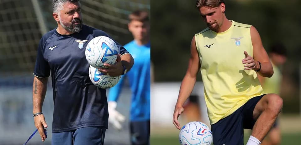 Lazio coach and player during training session