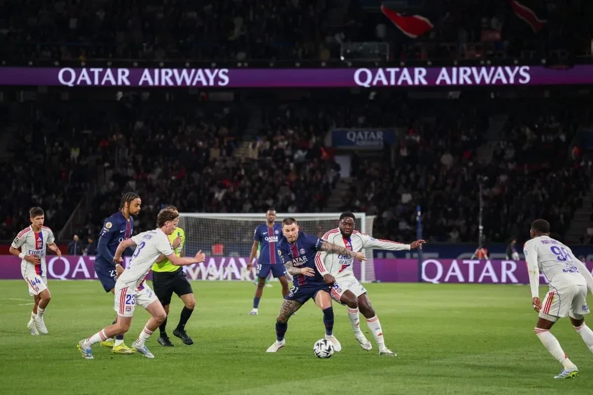 Players contesting for the ball during a match