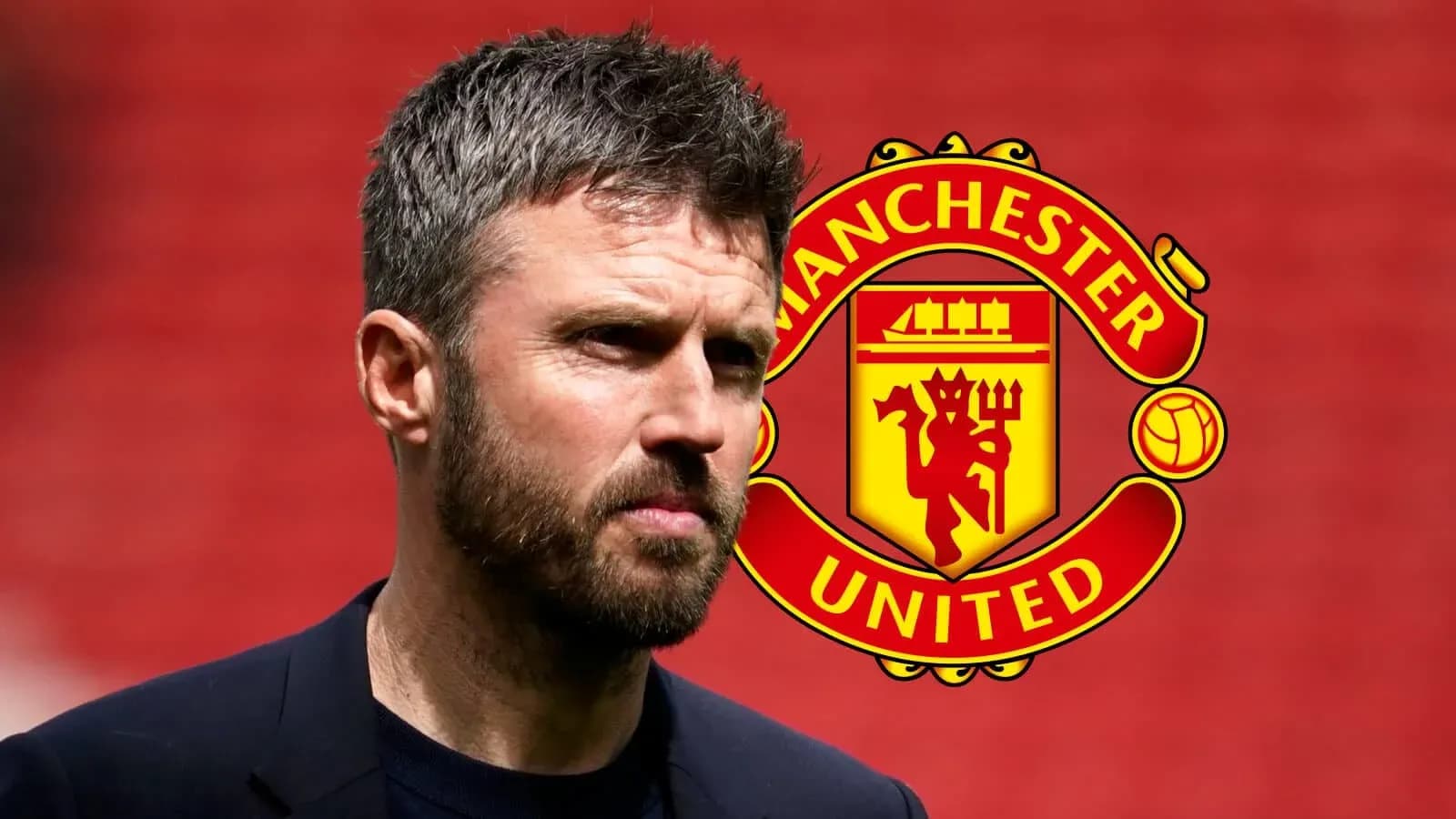 Coach in front of Manchester United logo background
