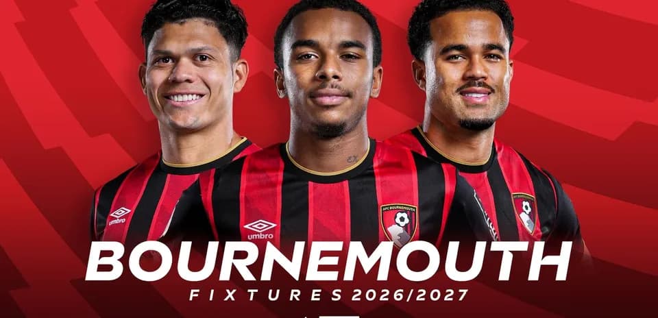 Three AFC Bournemouth players posing in team kits