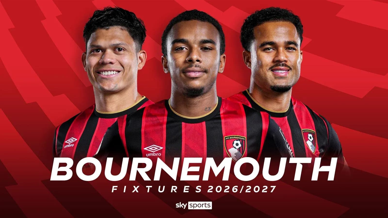 Three AFC Bournemouth players posing in team kits
