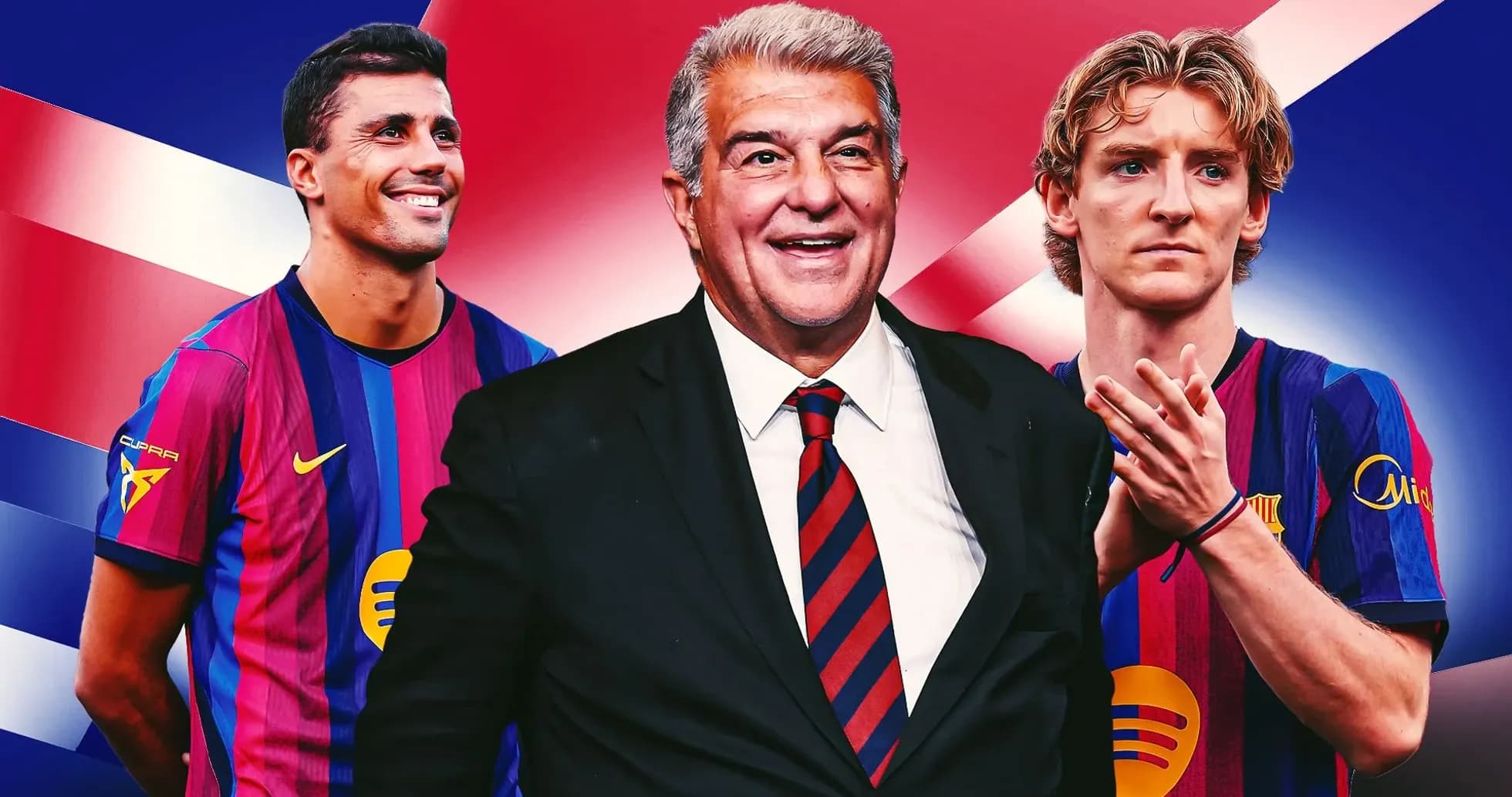Barcelona players and president posing with team colors