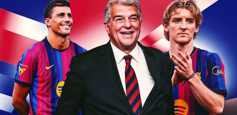 Barcelona players and president posing with team colors