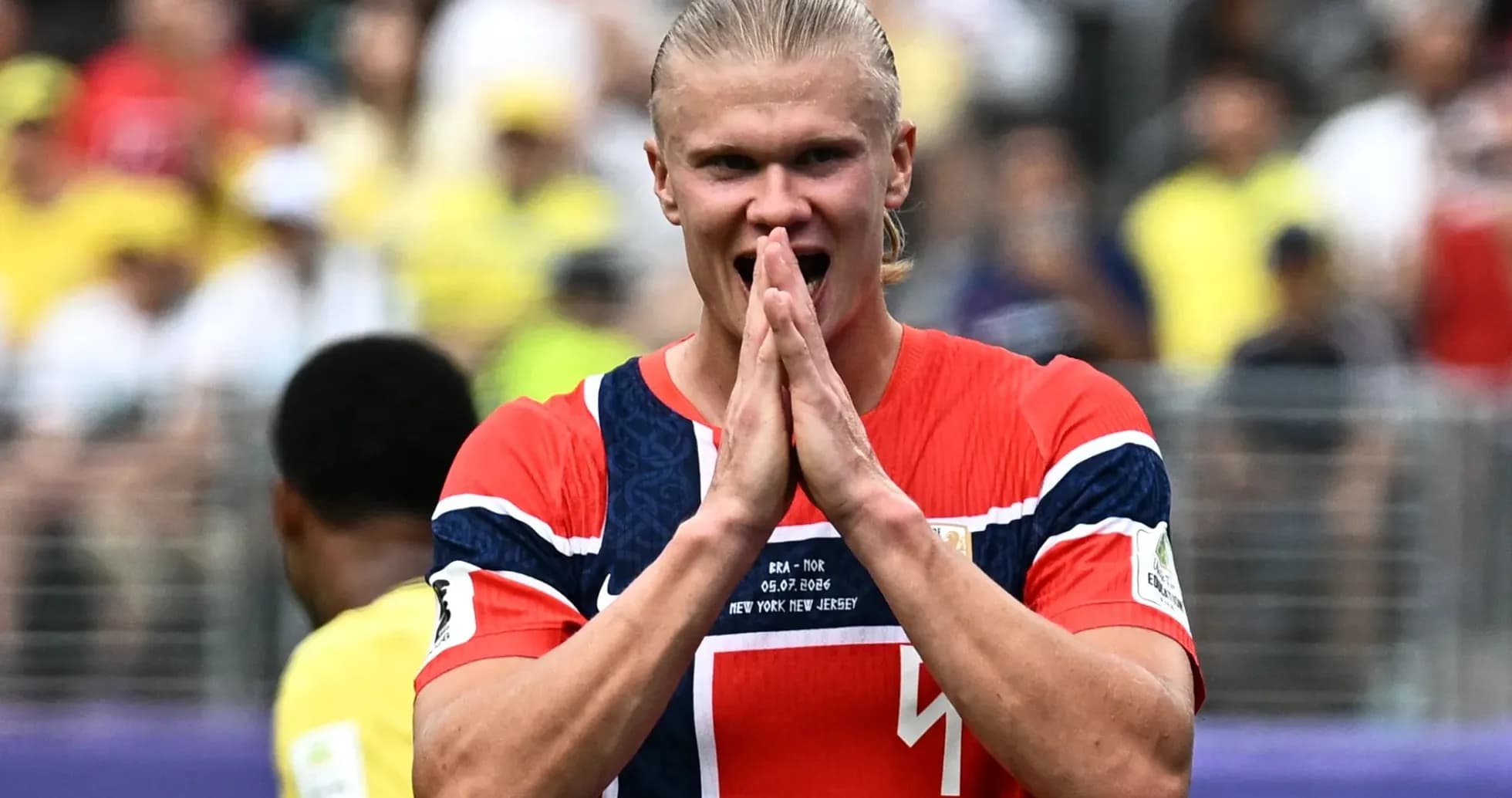 Player celebrating during match against Brazil
