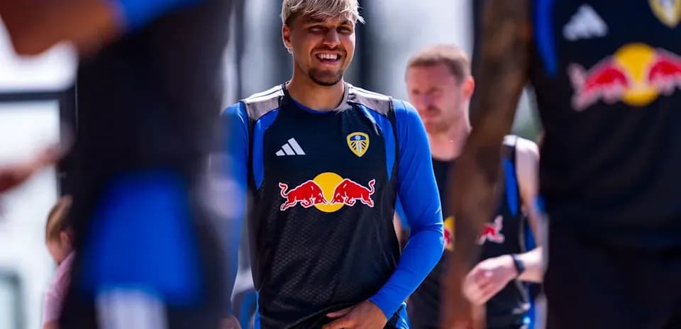 Player smiling during training session at Leeds United