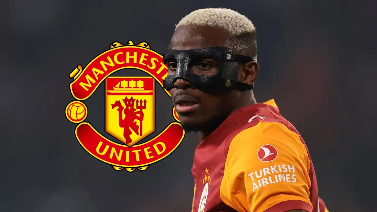 Player wearing mask during match with Manchester United logo