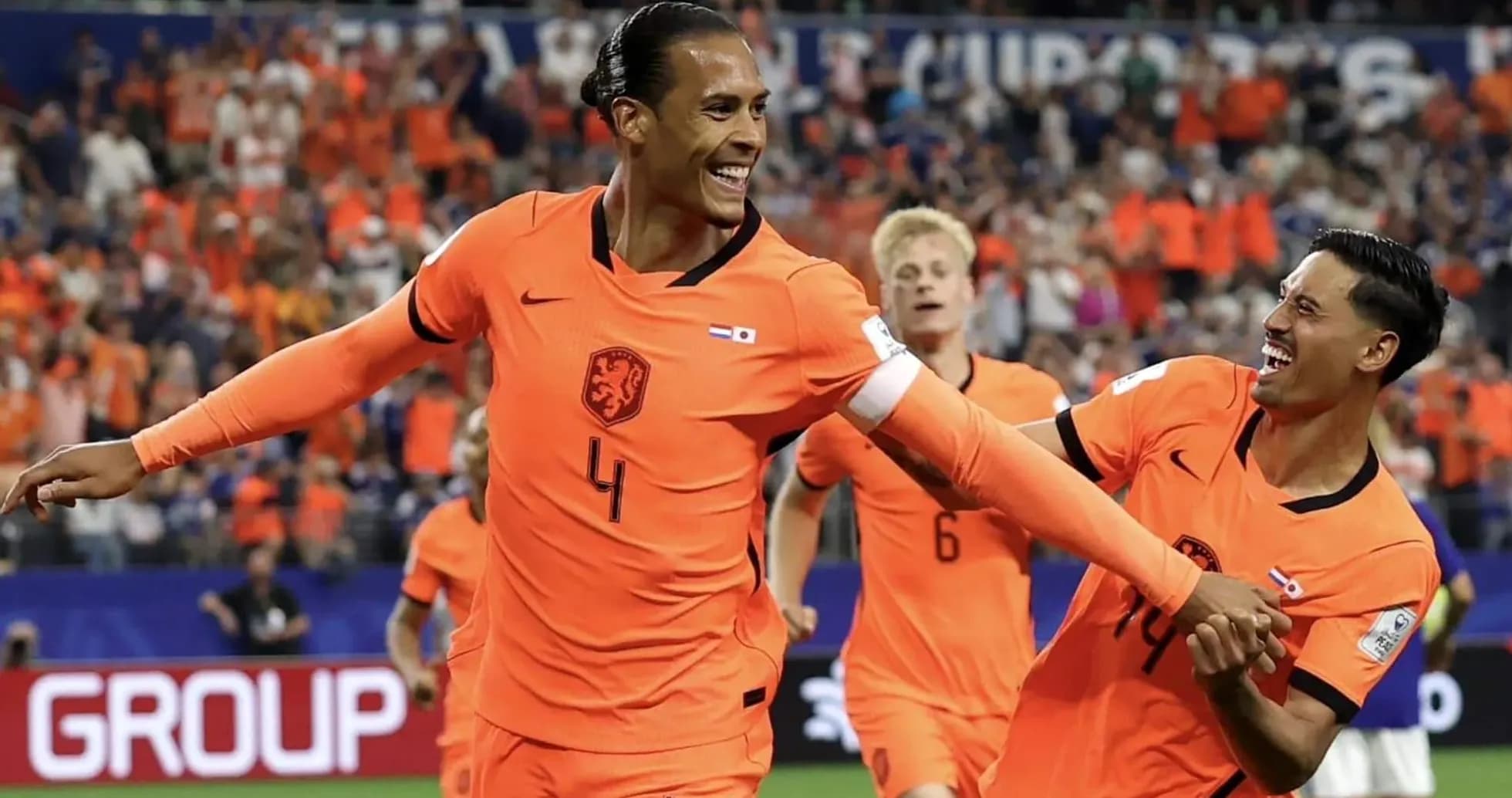 Dutch players celebrating a goal during match