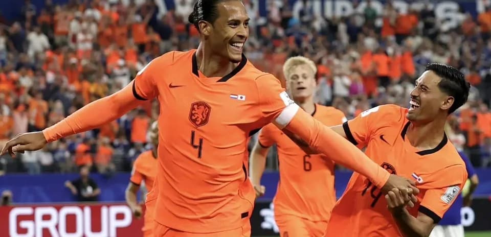 Dutch players celebrating a goal during match