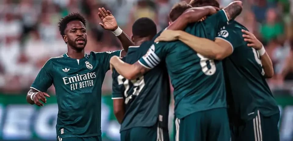 Real Madrid players celebrating a goal during match